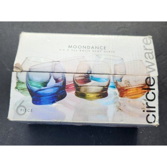 Moondance Shot Glasses 4 Rolly Polly Glasses 2 OZ Multicolored Round Circleware - Picture 1 of 6
